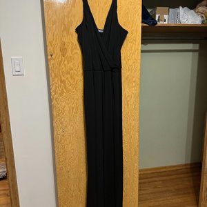 PLUS SIZE - Black Dress Up Romper with Low V Neck and Waist Snatch